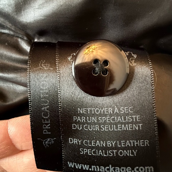 Mackage Ace Black Mid-Length Puffer Coat | Wool Trim | Belted | Size L - Picture 7 of 10